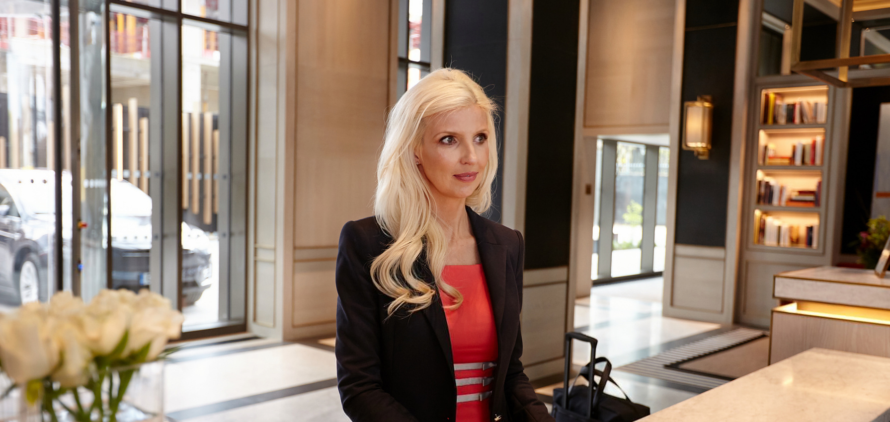 An executive arriving at a hotel