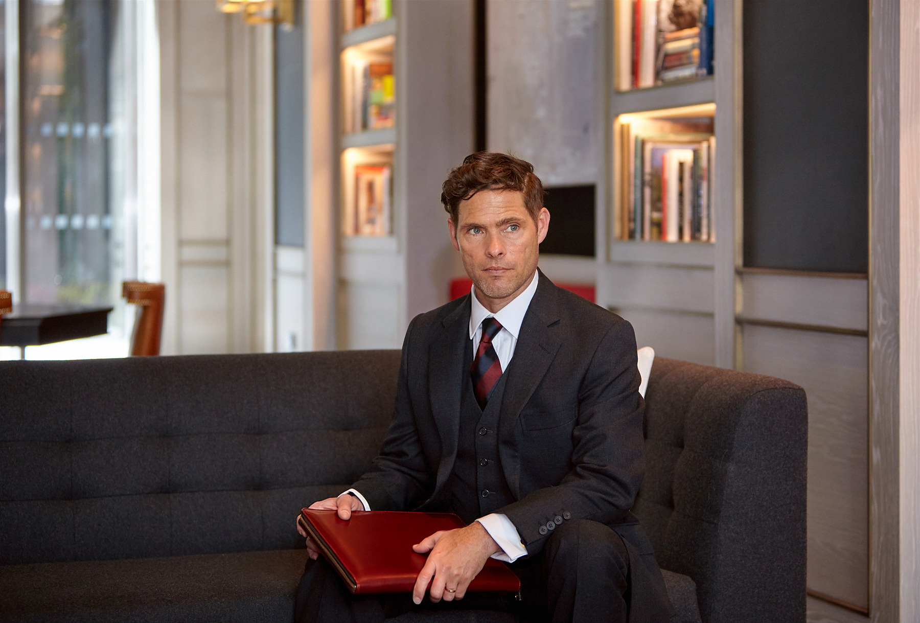 An executive in a private lounge